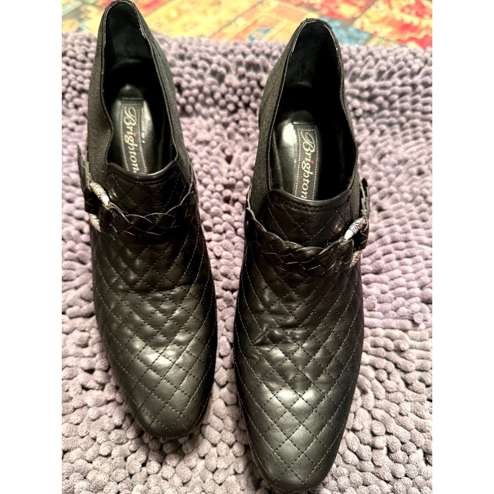 Brighton Roman Black Quilted Leather Braided Strap Ankle Boots 8.5M Brazil